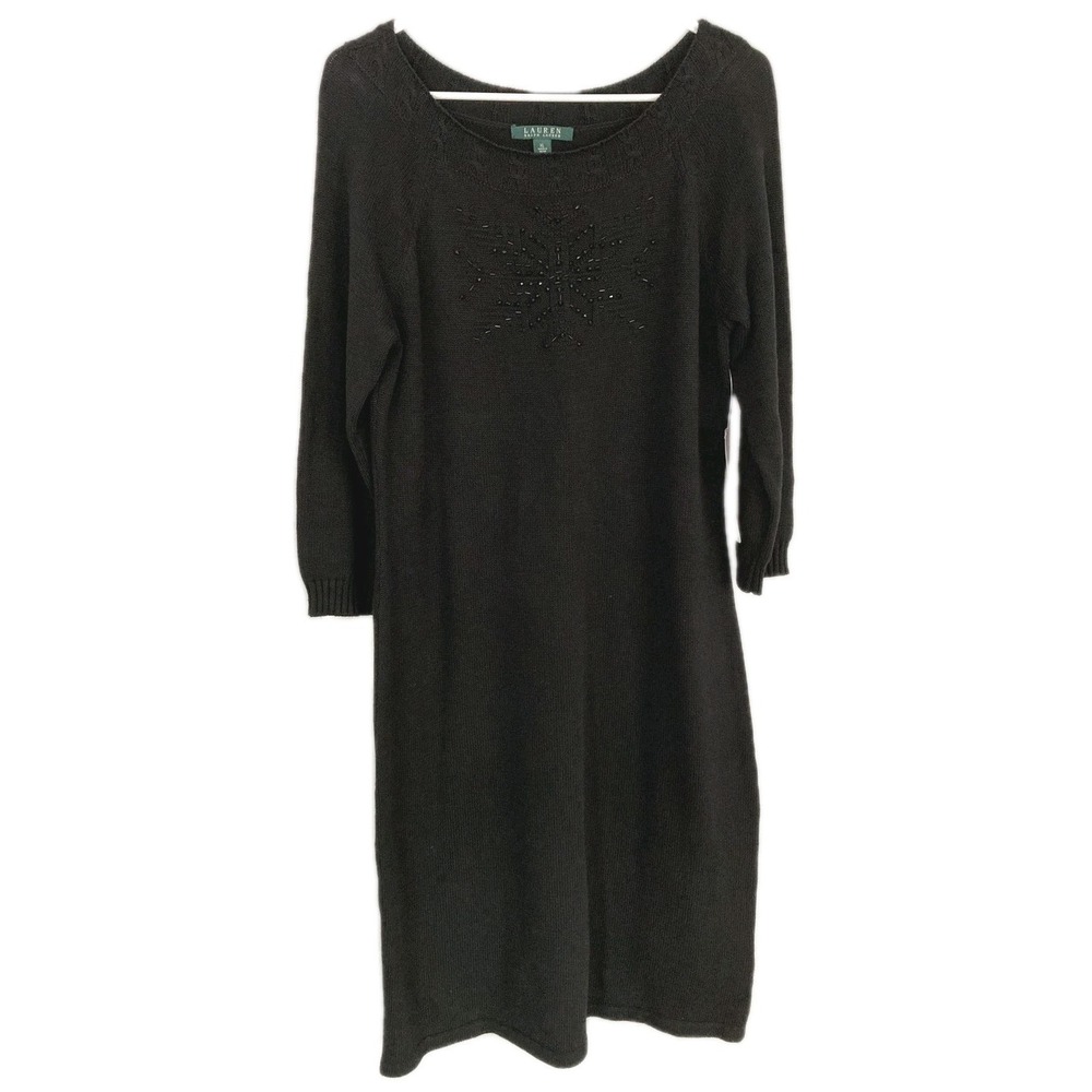 Lauren Ralph Lauren Sweater Dress Women XL Cotton Holiday Beaded Snowflake NWT